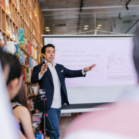 business presentation in a busy office