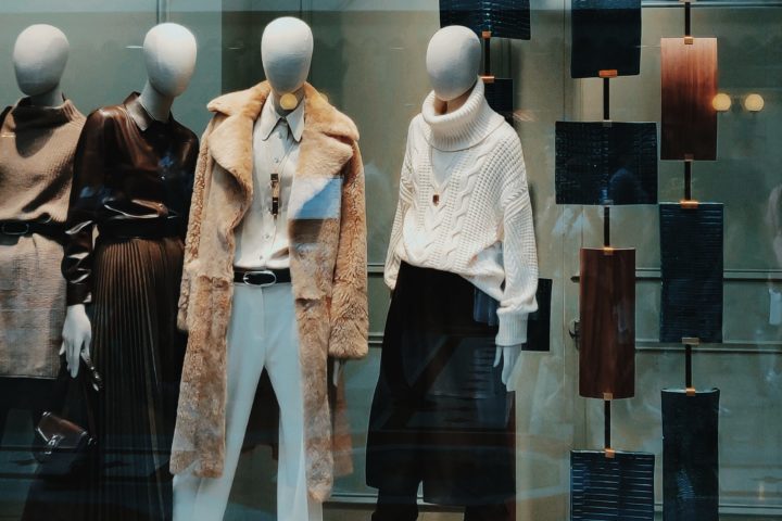 merchandise window display in a city center