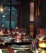 interior of an uptown restaurant at night