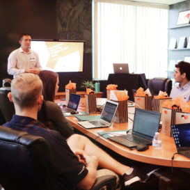 marketing team comes up with ideas in a meeting